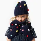 GRIL'S 70/30 NYLON/WOOL KNITTED HAT SCARF GLOVE SETS WITH COLOR DOTS