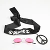 Hippie decoration masquerade dress up black headband with pink glasses and peace symbol necklace party decoration