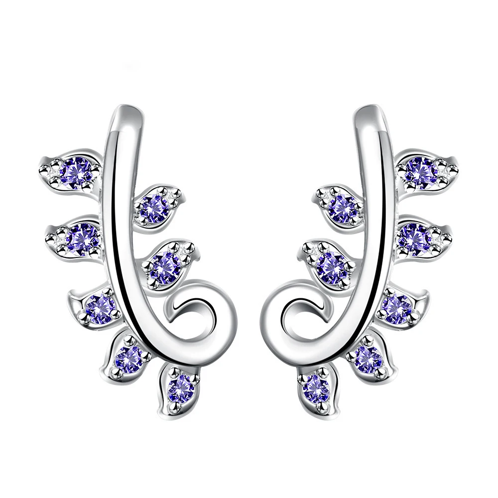Newest arrival 2019 Fashion ladies earrings inlaid zircon Exquisite design leaves shape silver earrings, White/purple/blue
Newest arrival 2019 Fashion ladies earrings inlaid zircon Exquisite design leaves shape silver earrings, White/purple/blue