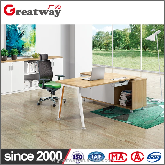 Simple design modern office mesa desk with strong wood frame executive table tempered glass office furniture
