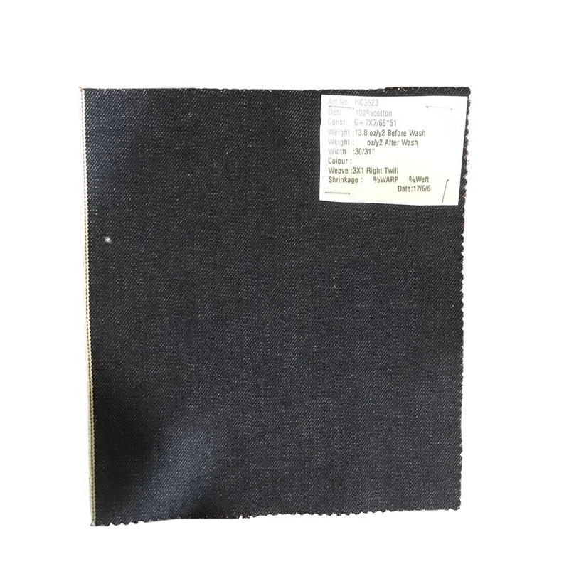 Royal wolf selvedge denim fabric factory high end 99% cotton 1% spandex rope dyeing dark blue selvedge denim