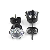 Black Stainless Steel CZ stone Stud Earrings with 6 prongs , Handmade rhinestone black ear stud