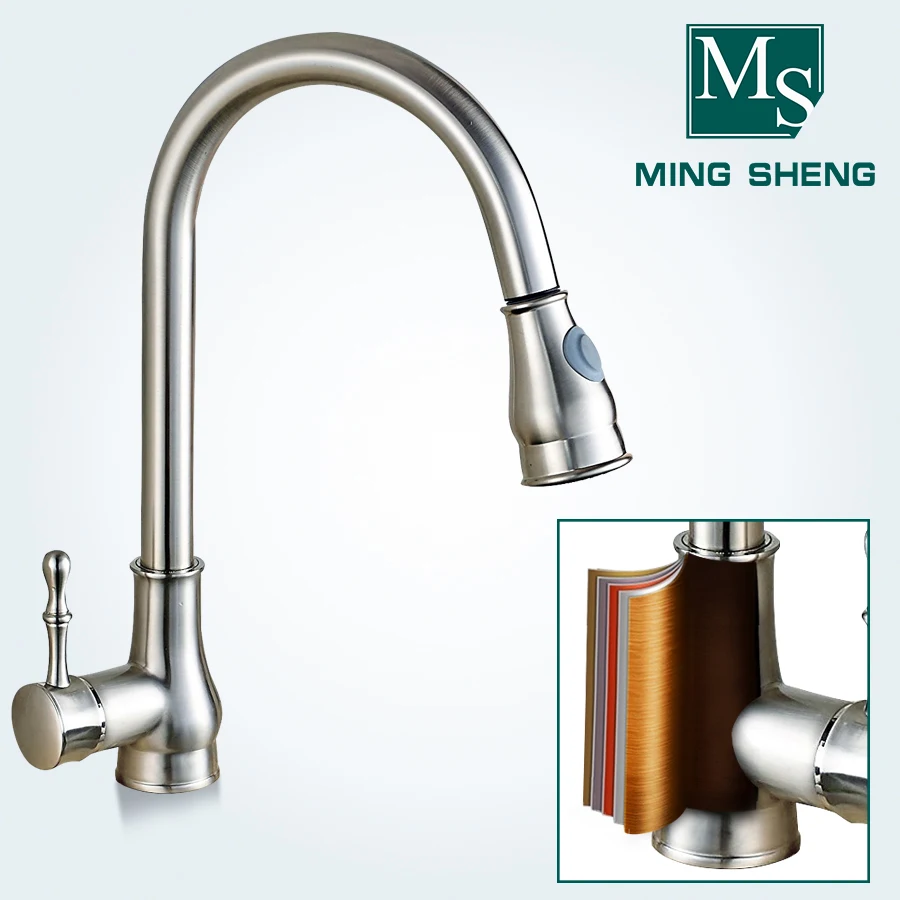 Best industrial brushed nickel pull down kitchen faucet single hole single hande deck mount faucet