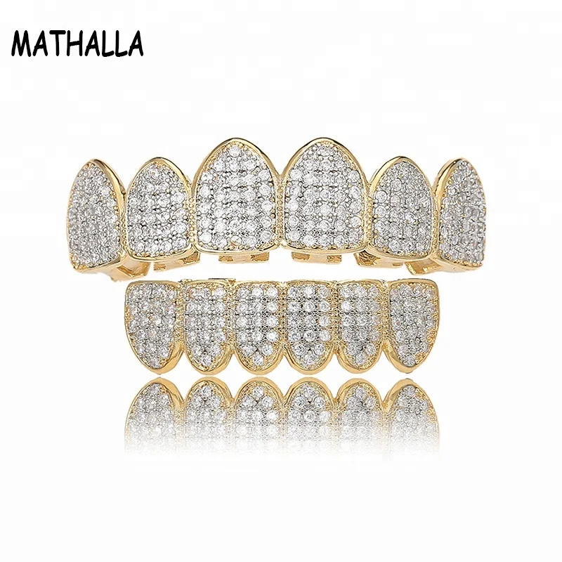 

New Non-mainstream Micro - Embedded Full Zircon Gold Grillz Vampire Fangs Hip Hop Gold Grillz, Picture