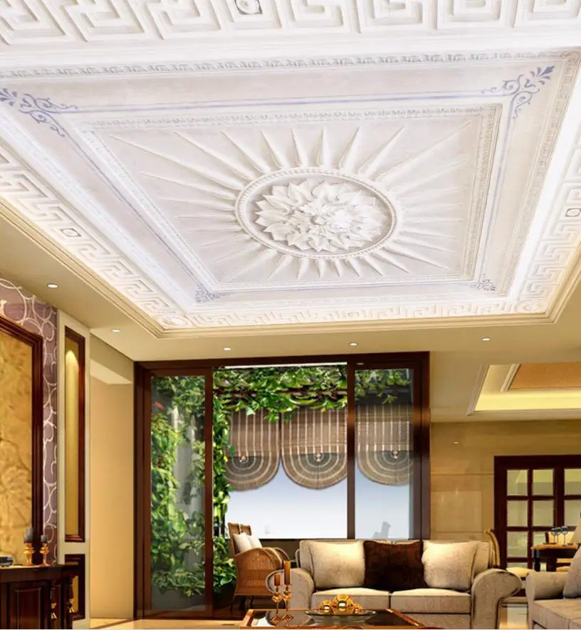 European Ceiling Mural White Lines Mural Wallpaper Wallpaper For