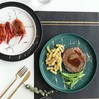 Round shape matte custom printed food serving wedding ceramic plate with marble gold interspersed