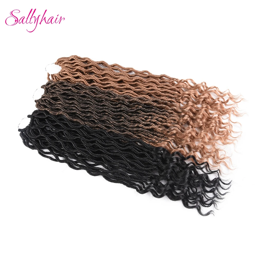 Sallyhair Faux Locs Curly 24 StrandsPack Crochet Braids Hair Extension Synthetic Soft Ombre Braiding Hair Loose End Black Brown (14)
