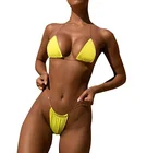 Custom Women's Halter Swimsuit Transparent Straps Thong Triangle Mini Micro Bikini