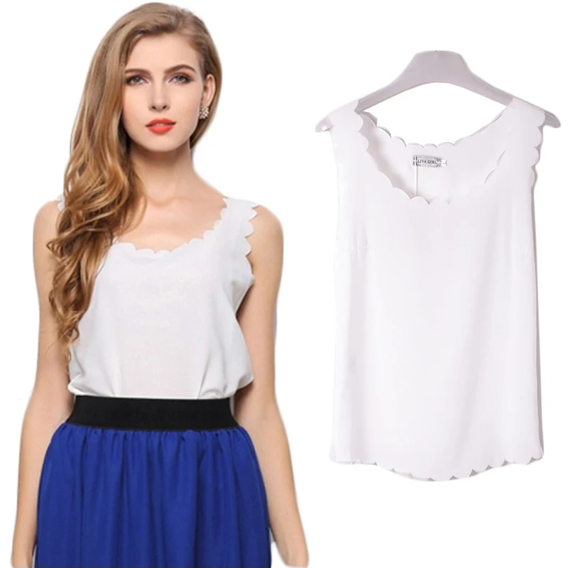 Summer Style Women Blouses Shirts 2015 Sleeveless White Chiffon Blouse Sexy Casual Women Tops Camisa Blusa Feminina WB073