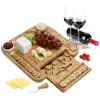 Bamboo Cheese Board Set With 2cup and 2 fork and 4 Stainless Steel Knife and Serving Utensils