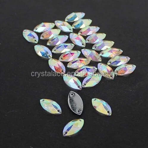 Resin material sew-on rhinestone marquise shape Crystal AB