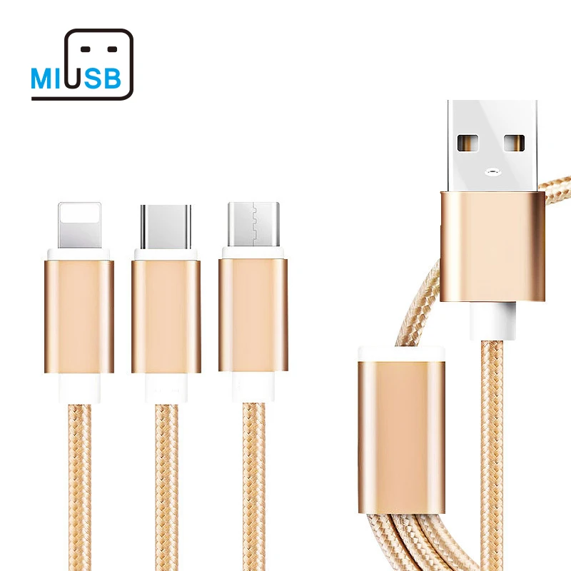 MIUSB New Selling Products 3 In 1 Braided Type C Mobile Phone USB Data Cable For Iphone/Android, Black/orange/green/pink/grey
MIUSB New Selling Products 3 In 1 Braided Type C Mobile Phone USB Data Cable For Iphone/Android, Black/orange/green/pink/grey