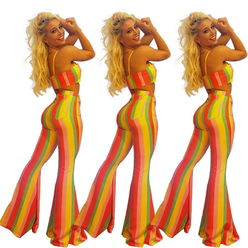 YQ268 Summer Rainbow Stripe Two Piece Set Women Clothing casual dress, As shown
YQ268 Summer Rainbow Stripe Two Piece Set Women Clothing casual dress, As shown