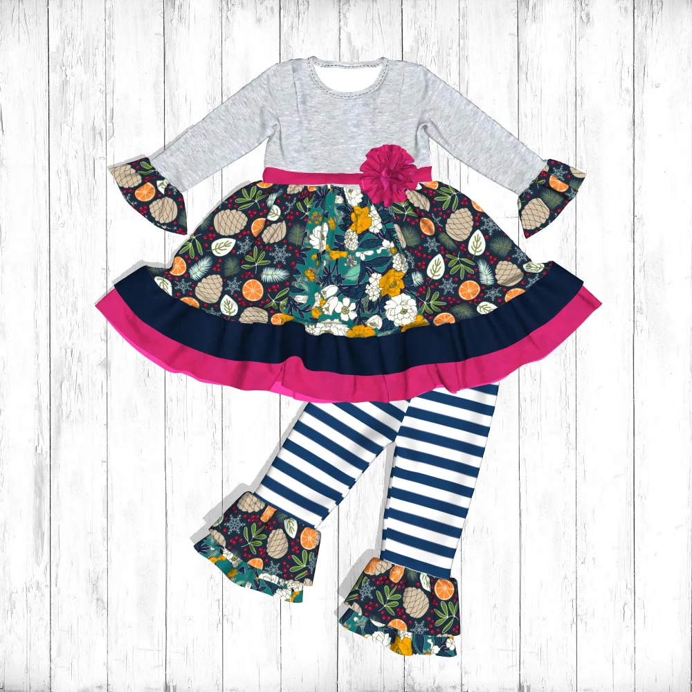 مجموعة ملابس الفتيات الأزهار موضة 2019 بوتيك ملابس الاطفال كشكش ملابس الطفل