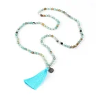 Fashion latest design Amazonite knotted mala bead necklace long natural stone rosary bead necklace