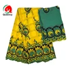 HF African swiss high quality cotton lace with embroidery stones and beads scarf set gathering