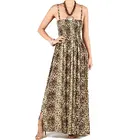 New design fashion women long dress leopard printed boho dress spaghetti strap dress