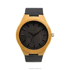 simple style fashion charming waterproof casual bamboo watch with genuine leather strap