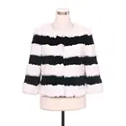 2019 Yiwu New Fashion 4 Colors O-neck Striped Women Warm High Quality Real Rabbit Fur Jacket