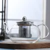 Electric induction heat resistant glass tea pot set with filter in lid