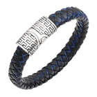 Mens Stainless Steel Totem Charm Magnet Clasp Braided Leather Bangle Bracelet