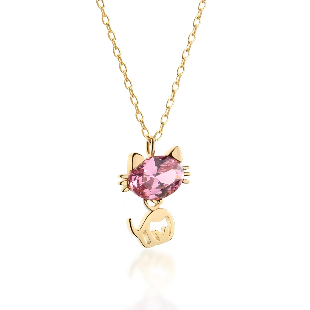 Pink Stone Pure 925 Sterling Silver Fashion Jewelry Gold Plated Cat Charm Pendant Necklace
Pink Stone Pure 925 Sterling Silver Fashion Jewelry Gold Plated Cat Charm Pendant Necklace