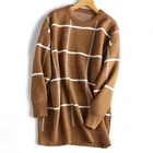 Custom female beautiful cotton blend casual loose grid sweater dress long sleeve fancy jacquard knitted sweater for women