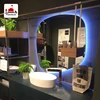 Modern led backlit washroom mirror designs fogless blue light wall mounted mirror unique shaped fancy bathroom wall mirrors