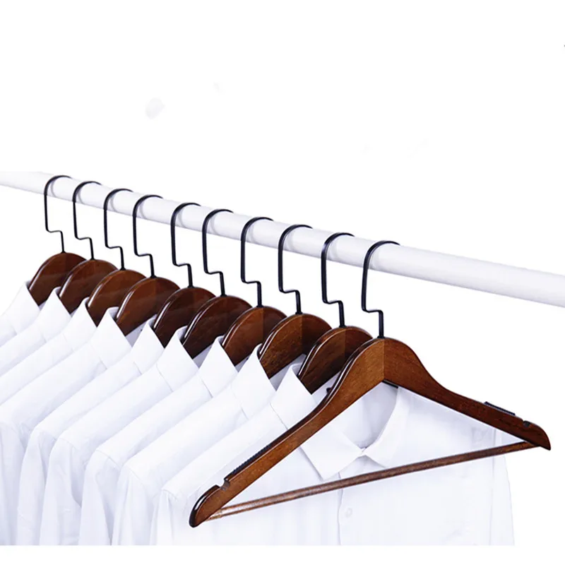 Inspring Solid Wood Suit Hangers with Non Slip Bar and Precisely Cut Notches 360 Degree Swivel Chrome Hook