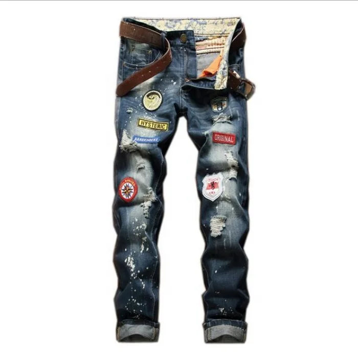 Vintage Patchwork Jeans Men Ripped Badge Jeans Hole Denim Straight Slim Pants Europe and the United States Style
Vintage Patchwork Jeans Men Ripped Badge Jeans Hole Denim Straight Slim Pants Europe and the United States Style