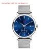 Wholesale OEM Watch Manufacture Blue Dial Mesh Band & Genuine Leather Brand Men Male Watch Reloj