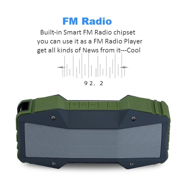 waterproof Army Green Ultra bluetooth speaker with 10W FM radio - ANKUX.COM