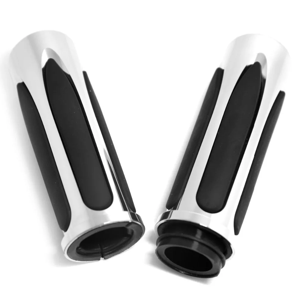 1Pair-Shallow-Cut-Chrome-Hand-Grips-For-Harley-Touring-Street-Glide-Road-King-With-Throttle-By (2)