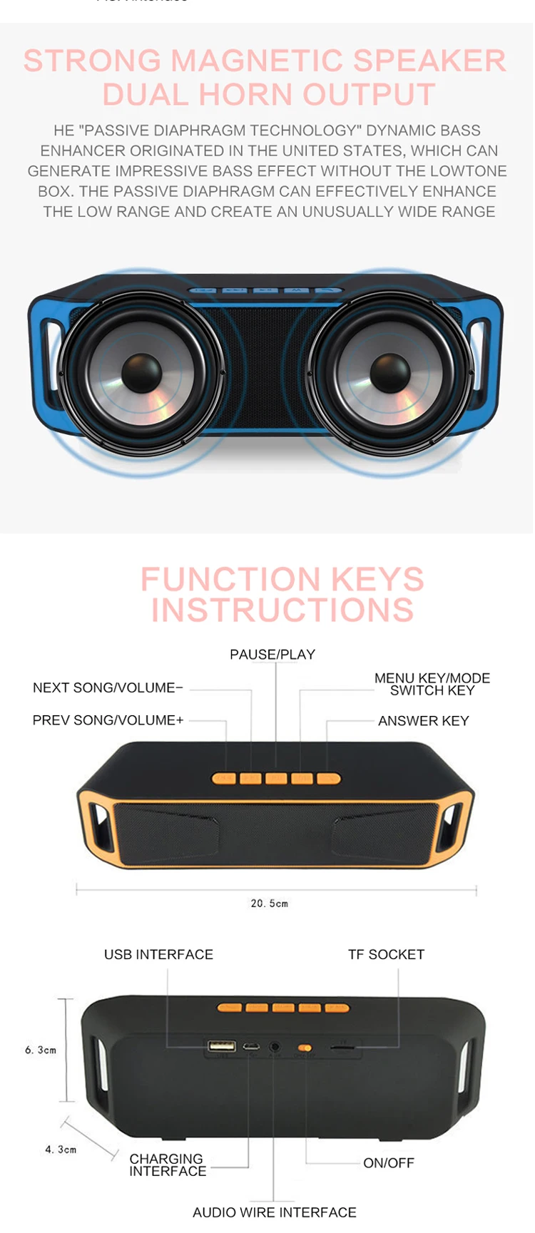 Super Bass Stereo Portable Mini Wireless Bocina Bluetooth Speaker - ANKUX.COM