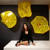 Modern hand blown art big round yellow murano glass plates wall hanging art