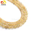 Drilled Hole Healing Gems Yellow Stone Rutilated Quartz Crystal Citrine Round Smooth Beads for Jewelry Pendant Making