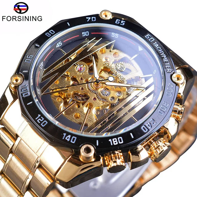 

Forsining Military Sport Design Transparent Skeleton Dial Stainless Steel Automatic Watches Men Wrist Mechanical Mens Watch, 4-color