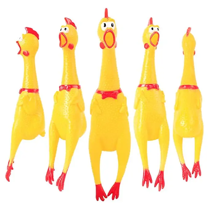 

Yellow Rubber Screaming Chicken Toy Rubber Squawking Chicken Fun Dog Toy