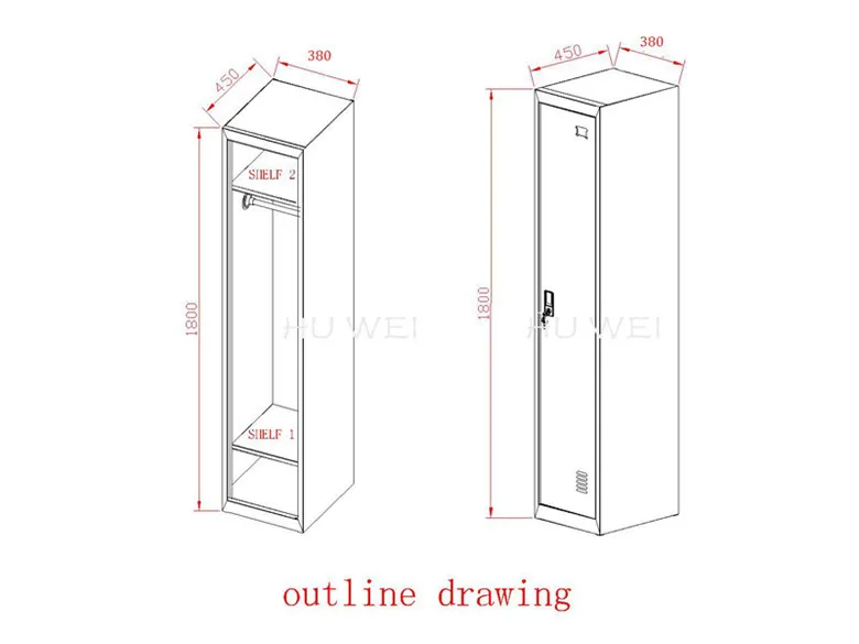 更衣室のワードローブの戸棚のk/dデザインシングルドアの金属製のロッカー仕入れ・メーカー・工場