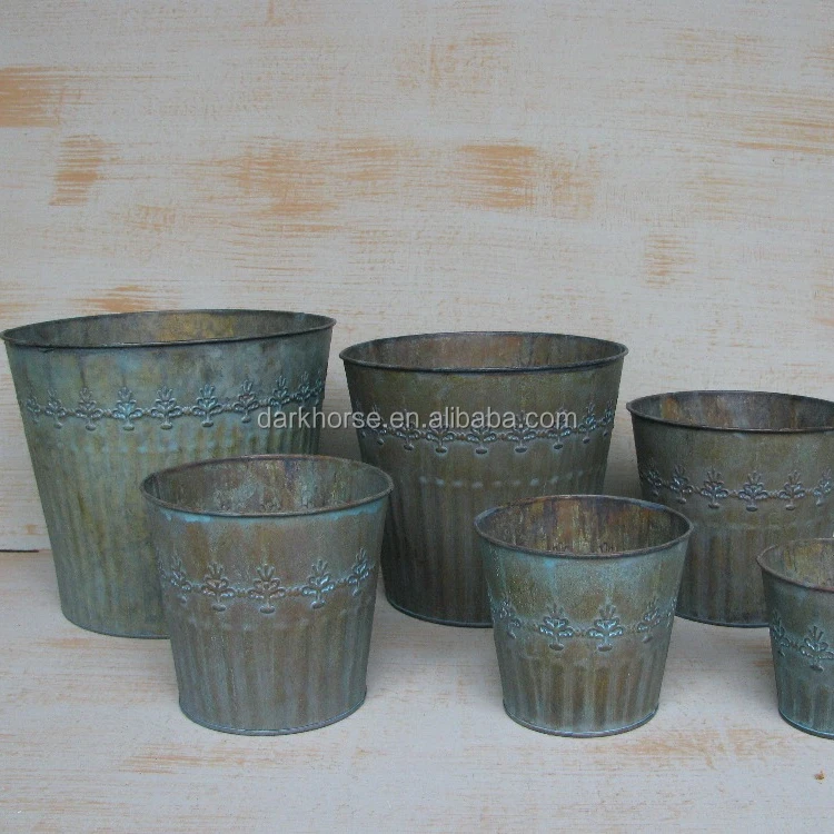 antique embossing metal flower pot for garden decoration