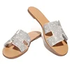 2019 Summer Women Flat Fashion crystal Slides Sandals Outdoor Open Toe H Shape Slippers