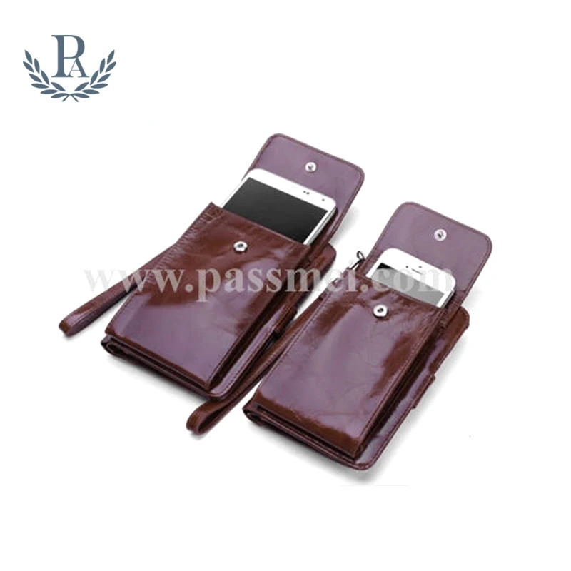 Real leather men's wallet purse money clip multiple card slots holder phone case