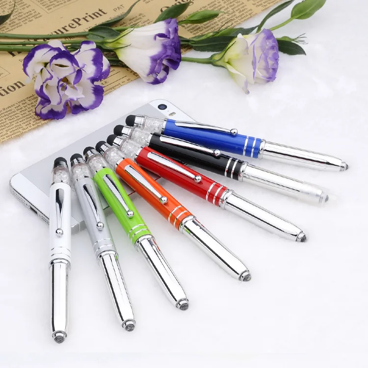 Professional manufacturer OEM ODM LED light tip crystal metal ball pen with stylus