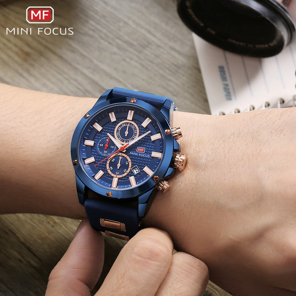 

Superior Mini Focus Multifunction Chronograph Blue Silicone Man Wrist Watches in China, 4 or 5 colors