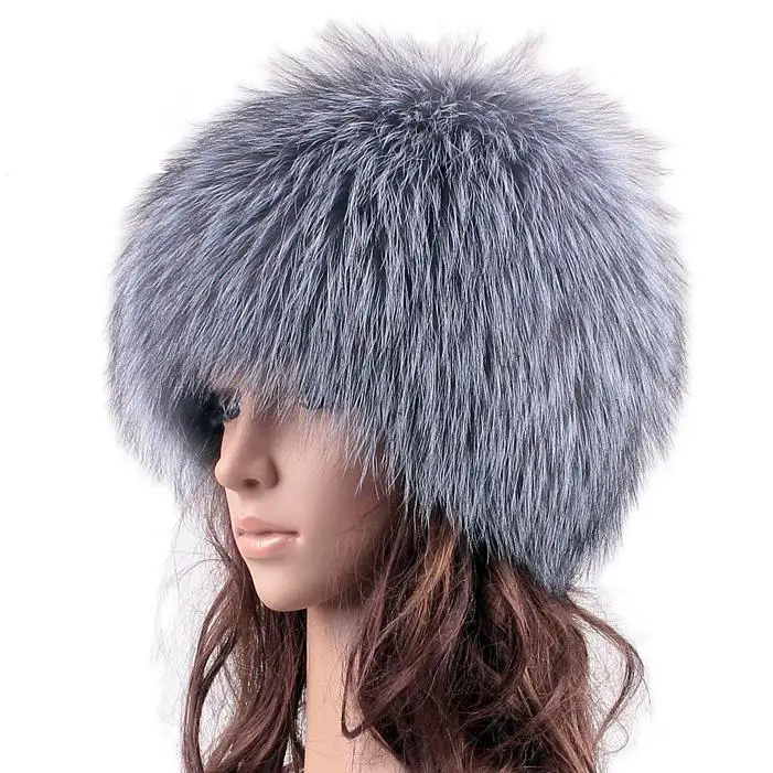 autumn and winter genuine Silver Fox Fur Hat 100% Real Fur fox knitted ear cap famele luxury white color caps natural headwear