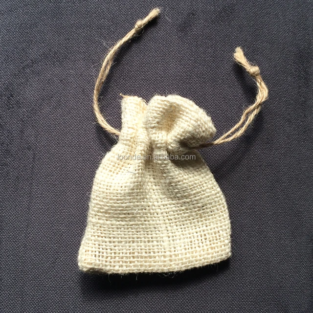 miniature mini burlap pull cord gift bag for retail shop