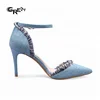 Hot Selling High Heel Pumps Sandals Ankle Strap Denim Cloth Lady Dress Shoes