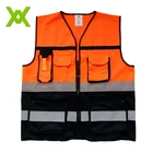 Wholesale Promotion Polyester Motorcycle Orange Black Fabric Straps Reflective Safety Vest With Pockets