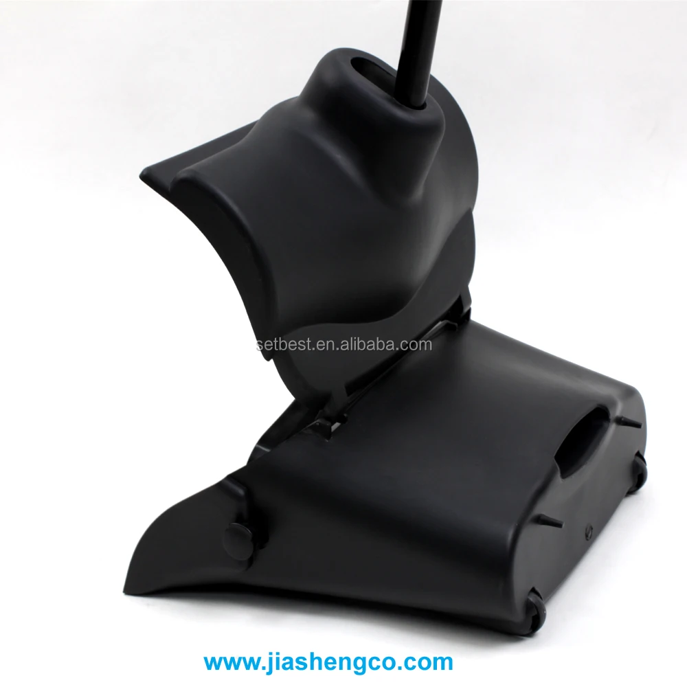 new plastic commerical lobby dustpan broom with wheels and lid