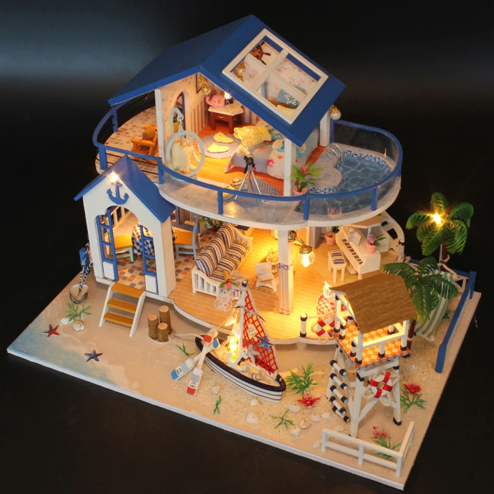 Miniature Diy Doll House Wooden Miniature Handmade Dollhouses Furniture Kit Handmade Toys For Children Girl Gift Legend Blue Sea (16)